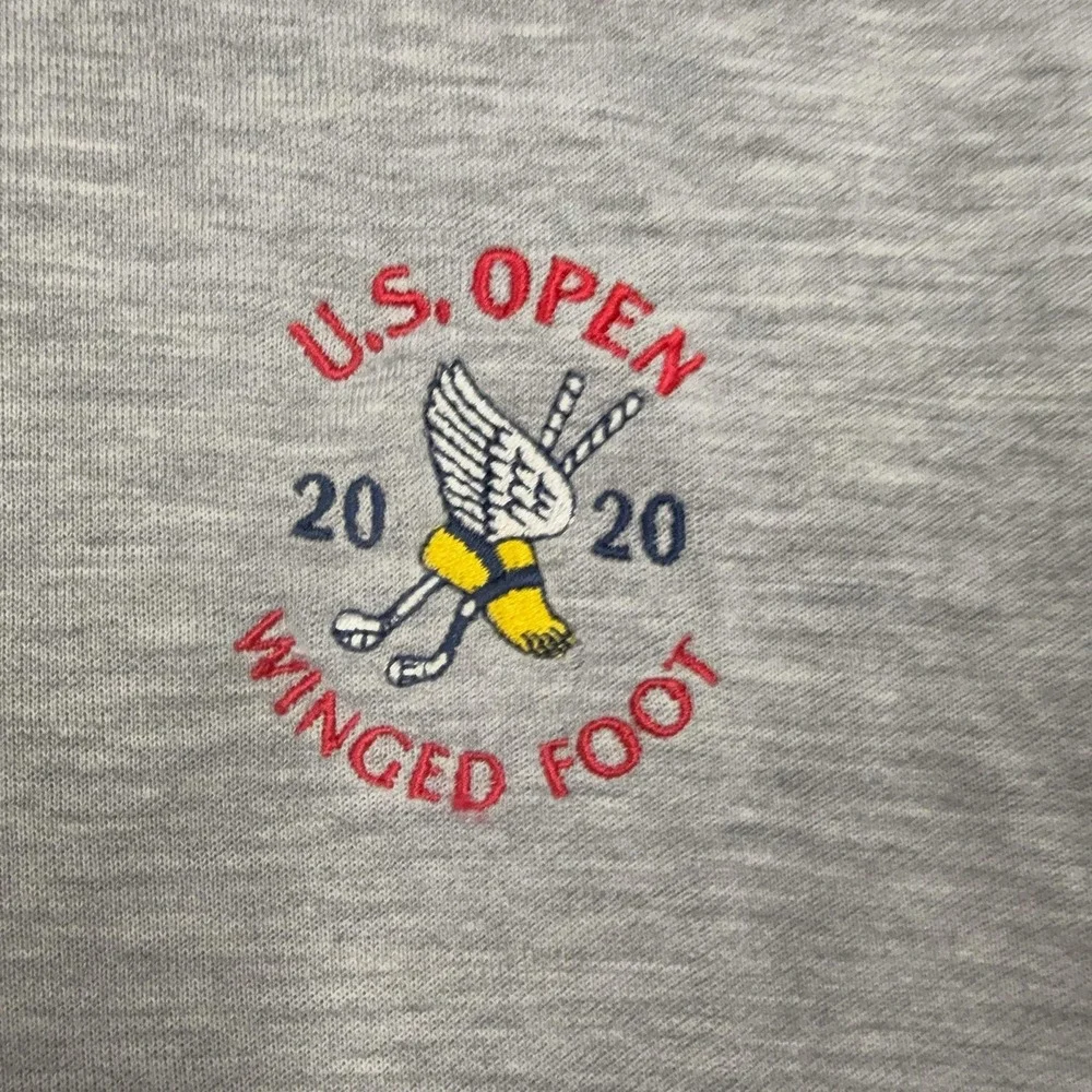 Johnnie-O Sweater Mens Small Gray 1/4 Zip Mock Neck U.S. Open 2020 Winged Foot